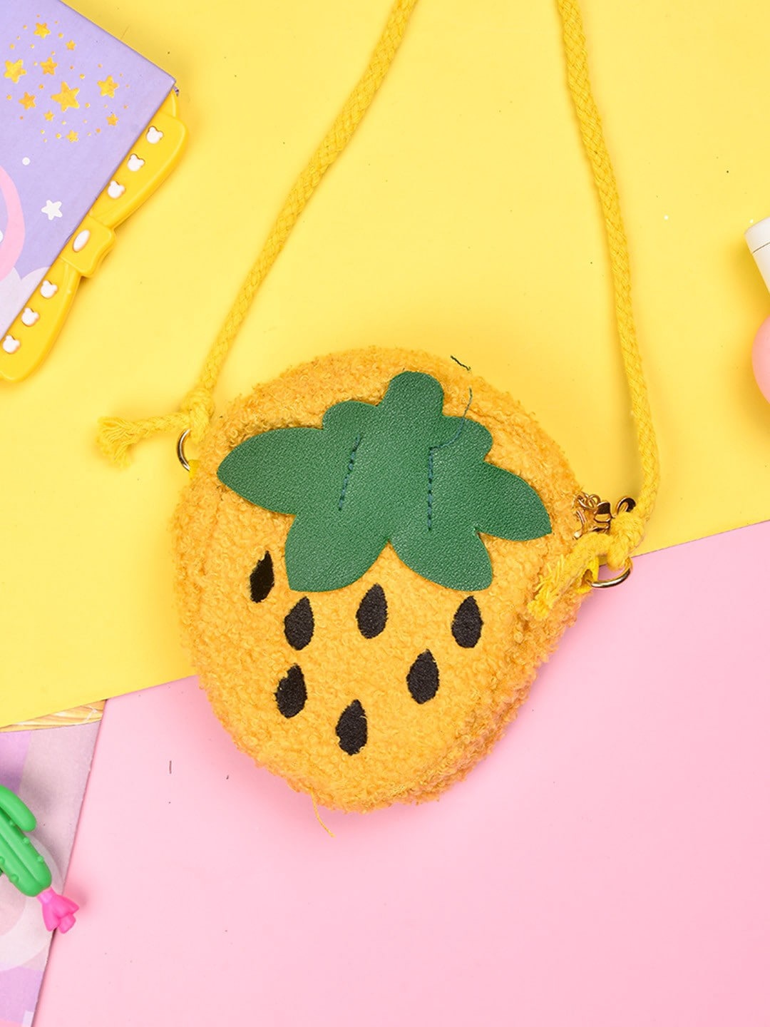 

POPLINS Kids Yellow Structured Sling Bag with Applique