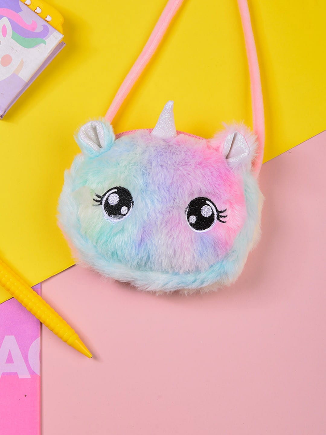

POPLINS Pink Colourblocked Structured Faux Fur Sling Bag