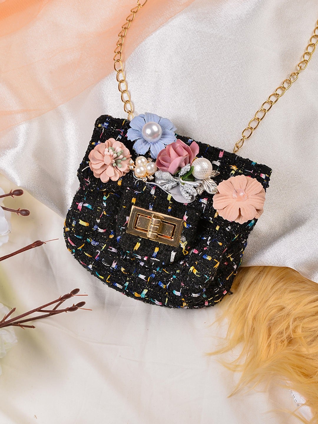 

POPLINS Black Embellished Oversized Structured Sling Bag