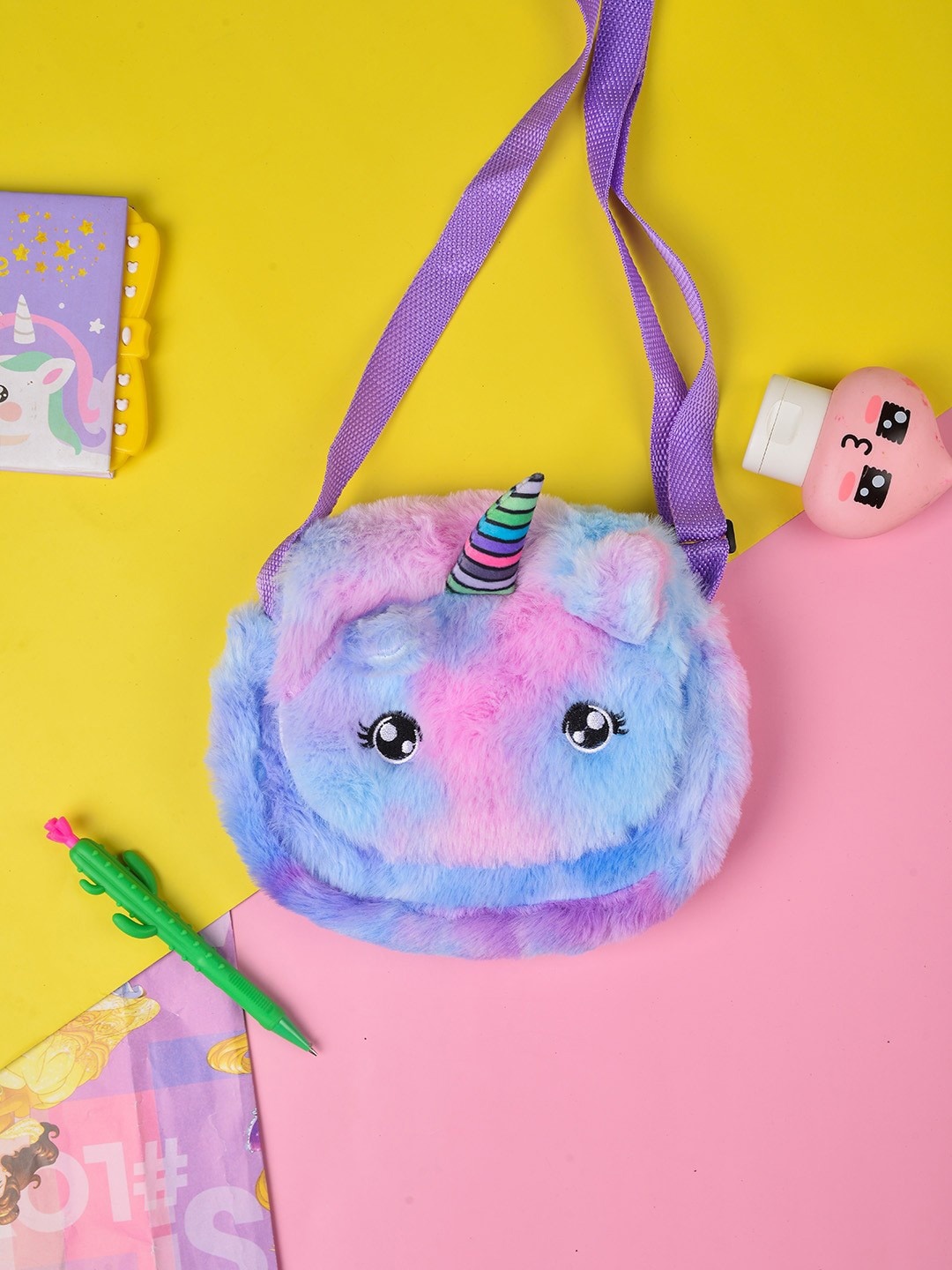 

POPLINS Kids Multicoloured Printed Structured Fur Sling Bag with Applique, Multi