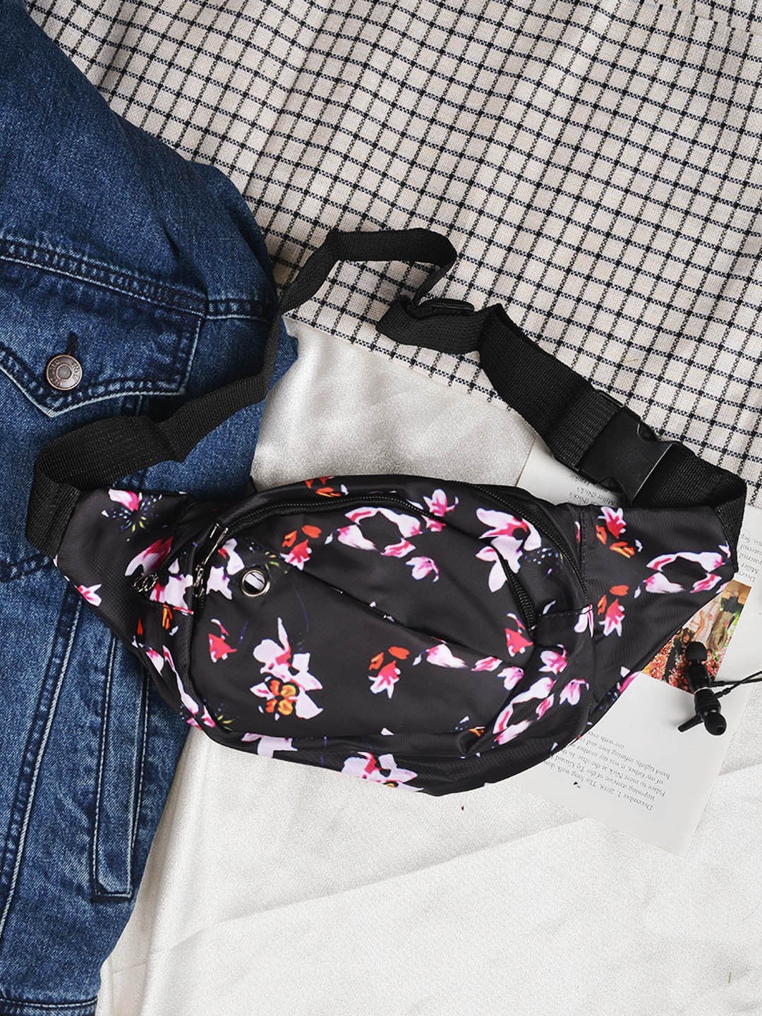 

POPLINS Black Floral Printed Structured Sling Bag