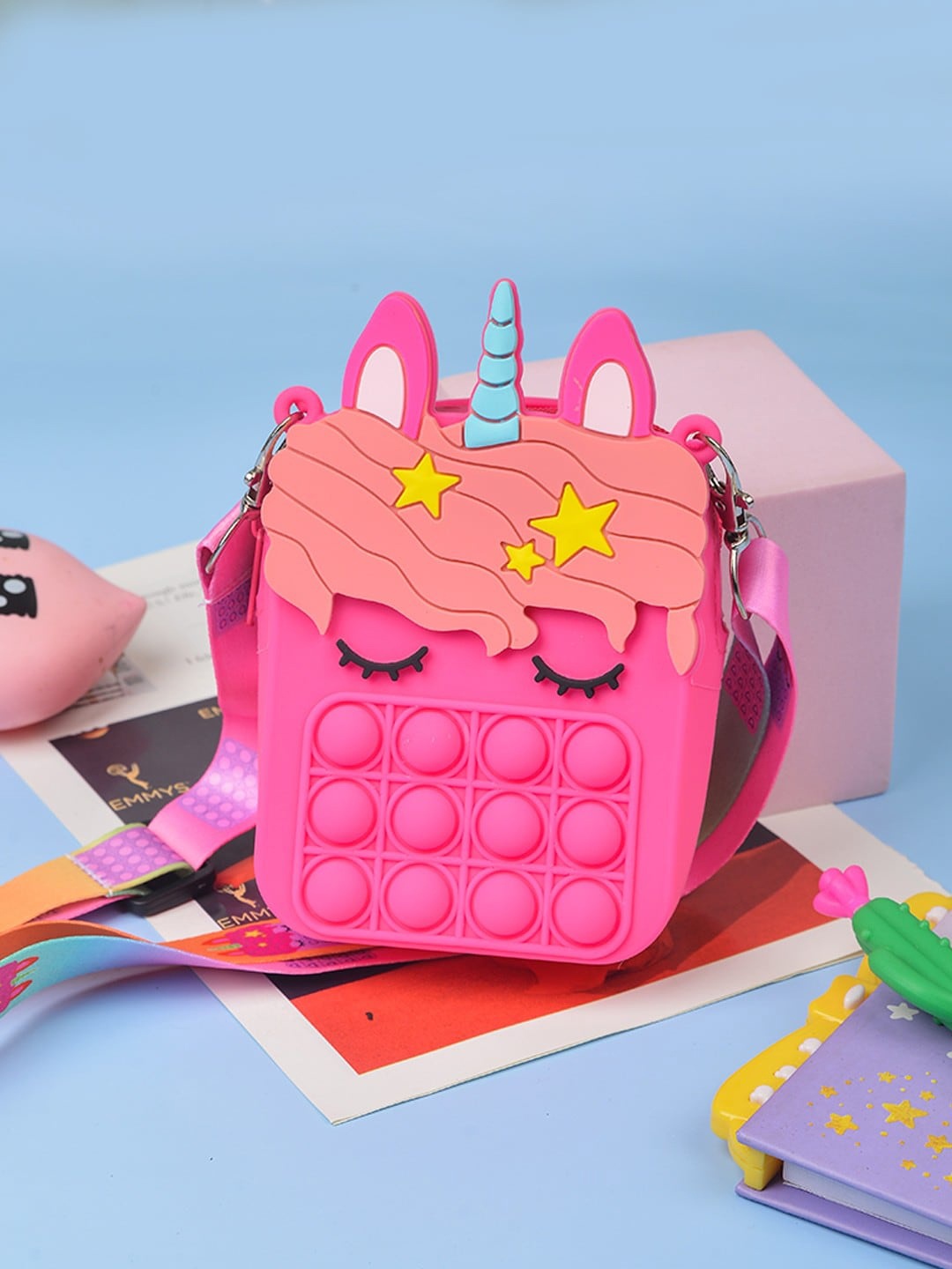 

POPLINS Kids Pink Printed Structured Sling Bag with Applique