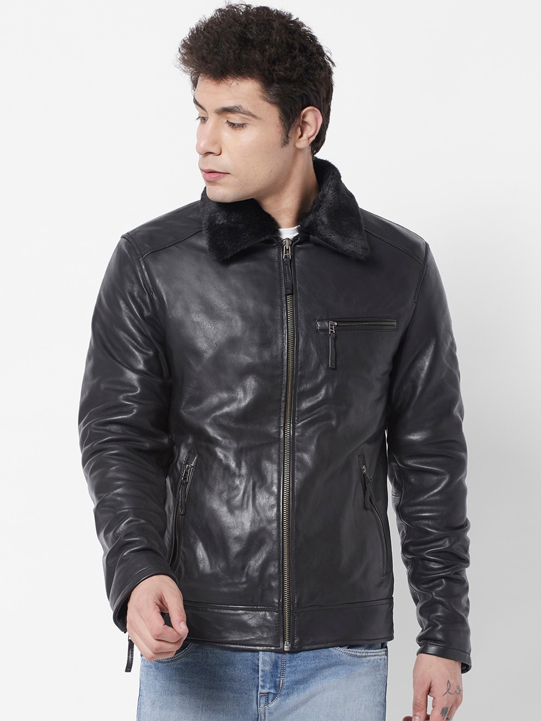 

WELBAWT Men Black Leather Lightweight e-Dry Technology Tailored Jacket