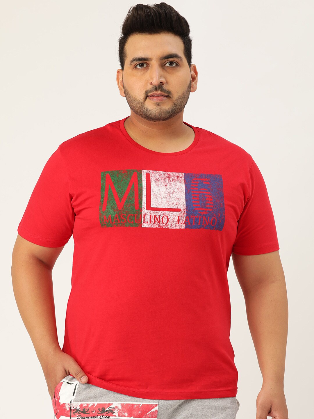 

Masculino Latino Plus Size Men Red Typography Printed T-shirt