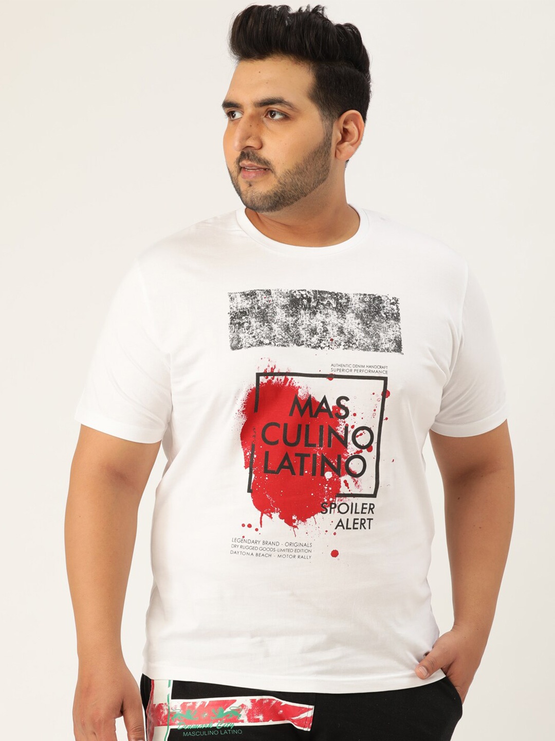 

Masculino Latino Plus Size Men White Printed Applique Cotton T-shirt