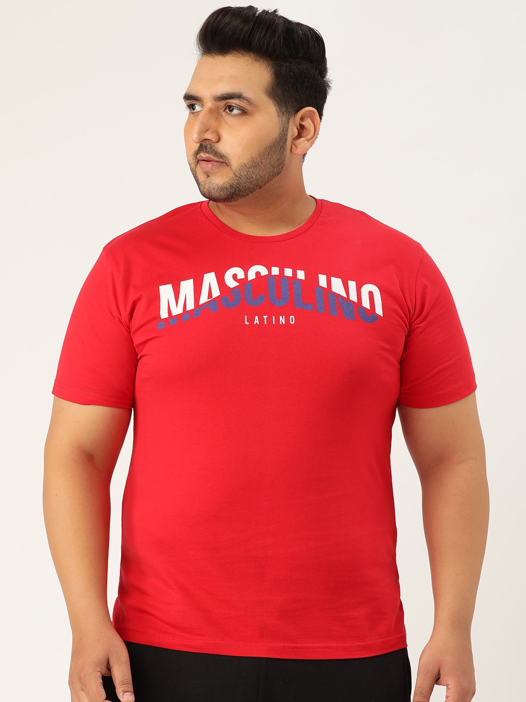 

Masculino Latino Plus Size Men Red & White Typography Printed T-shirt