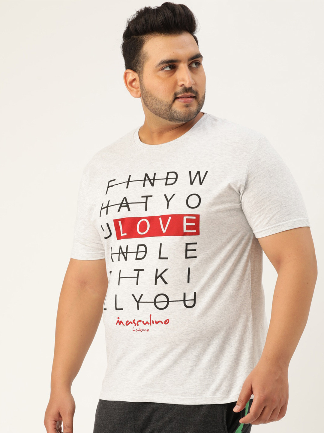 

Masculino Latino Plus Men Plus Size Off White Typography Printed Cotton T-shirt