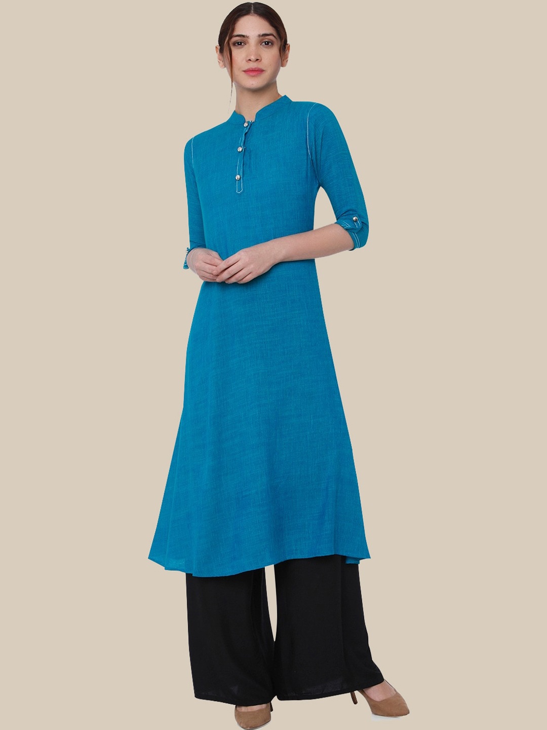 

Sangria Women Blue Solid Kurta With Palazzos