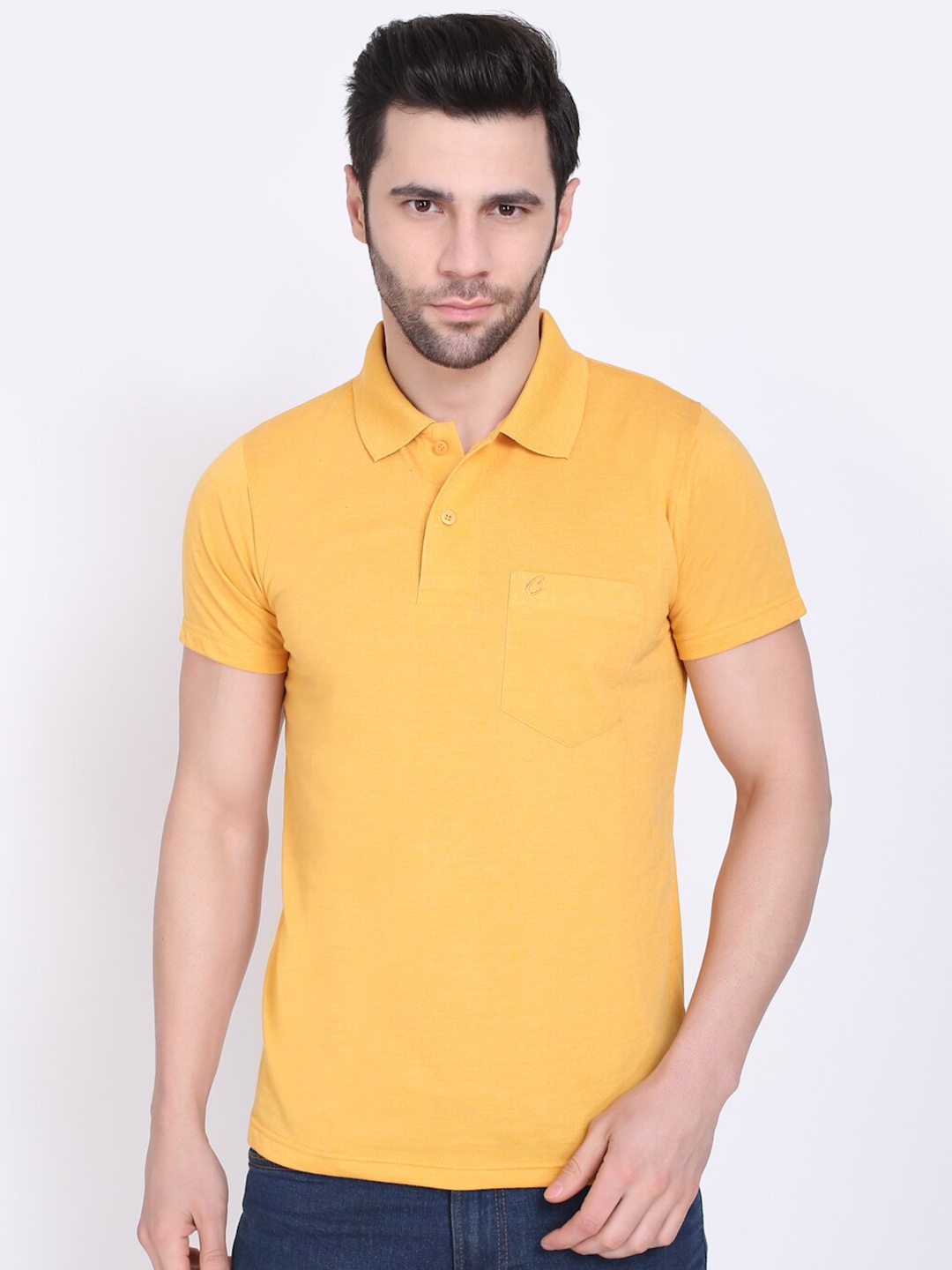 

Camey Men Yellow Polo Collar Fusion Pockets T-shirt
