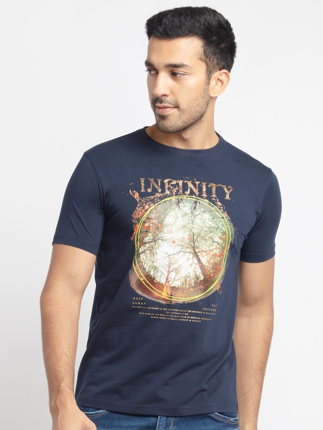 

Status Quo Men Navy Blue Printed T-shirt