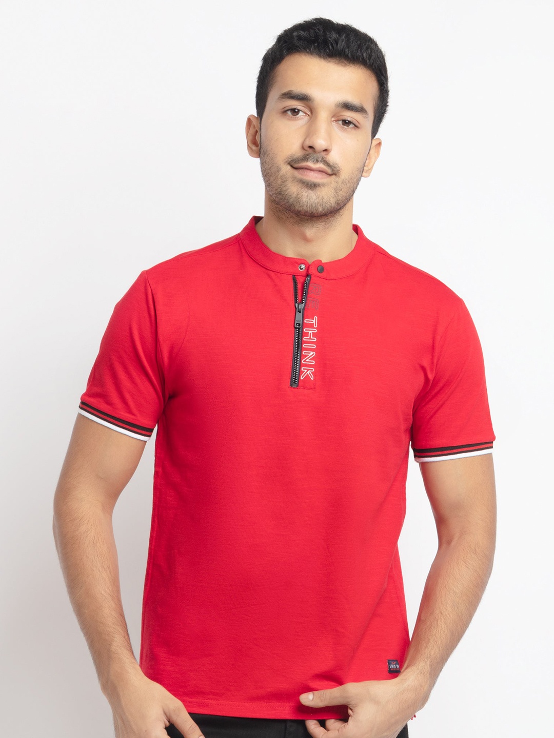 

Status Quo Men Red Henley Neck T-shirt