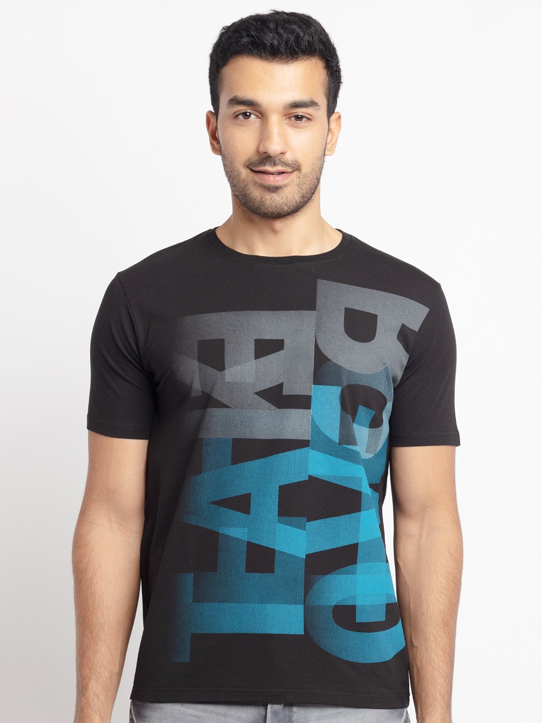 

Status Quo Men Black & Blue Typography Printed T-shirt