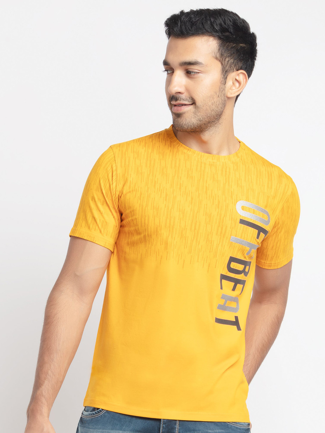 

Status Quo Men Yellow Printed V-Neck Pockets T-shirt