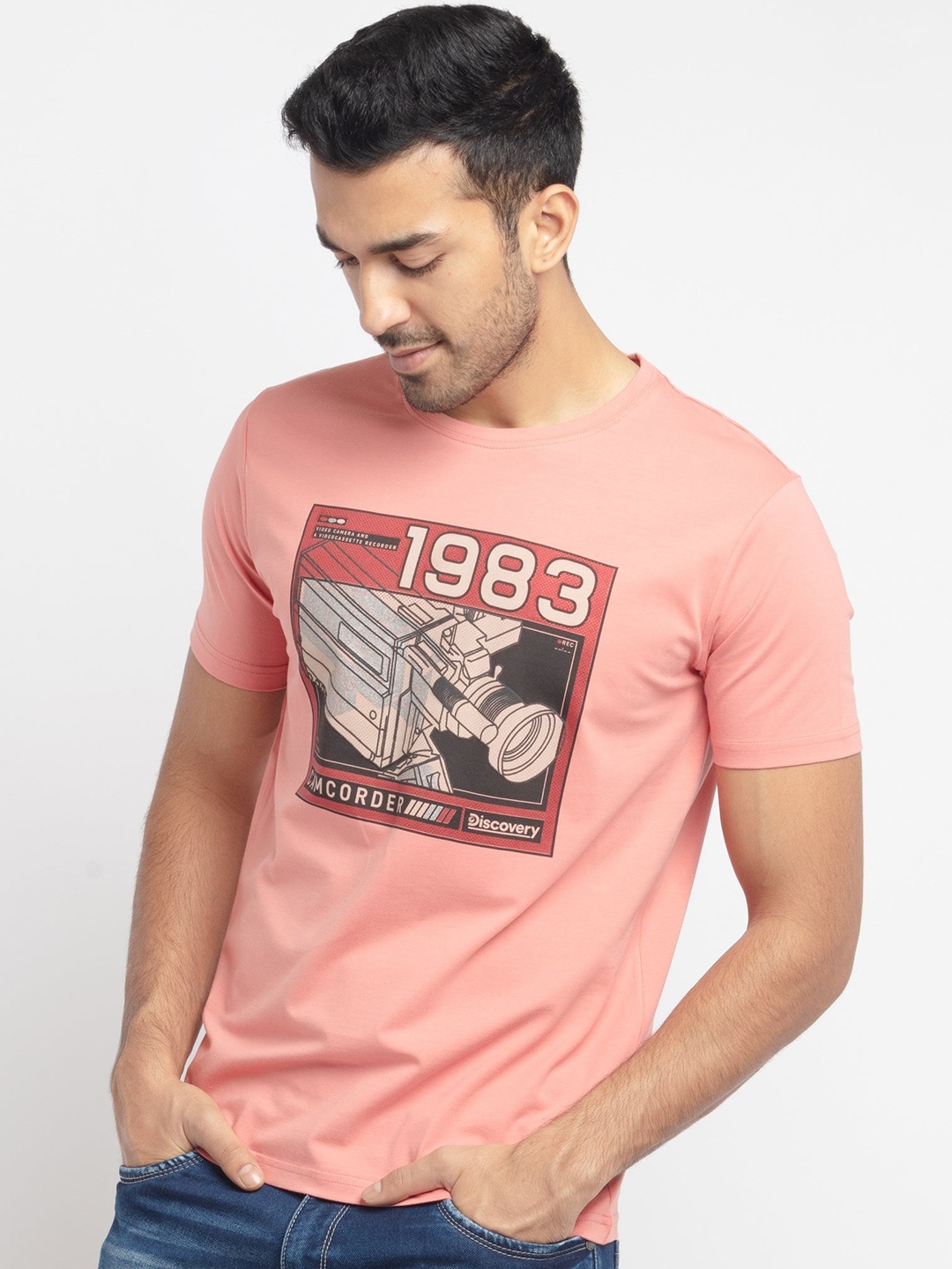 

Status Quo Men Peach-Coloured & Black Printed T-shirt