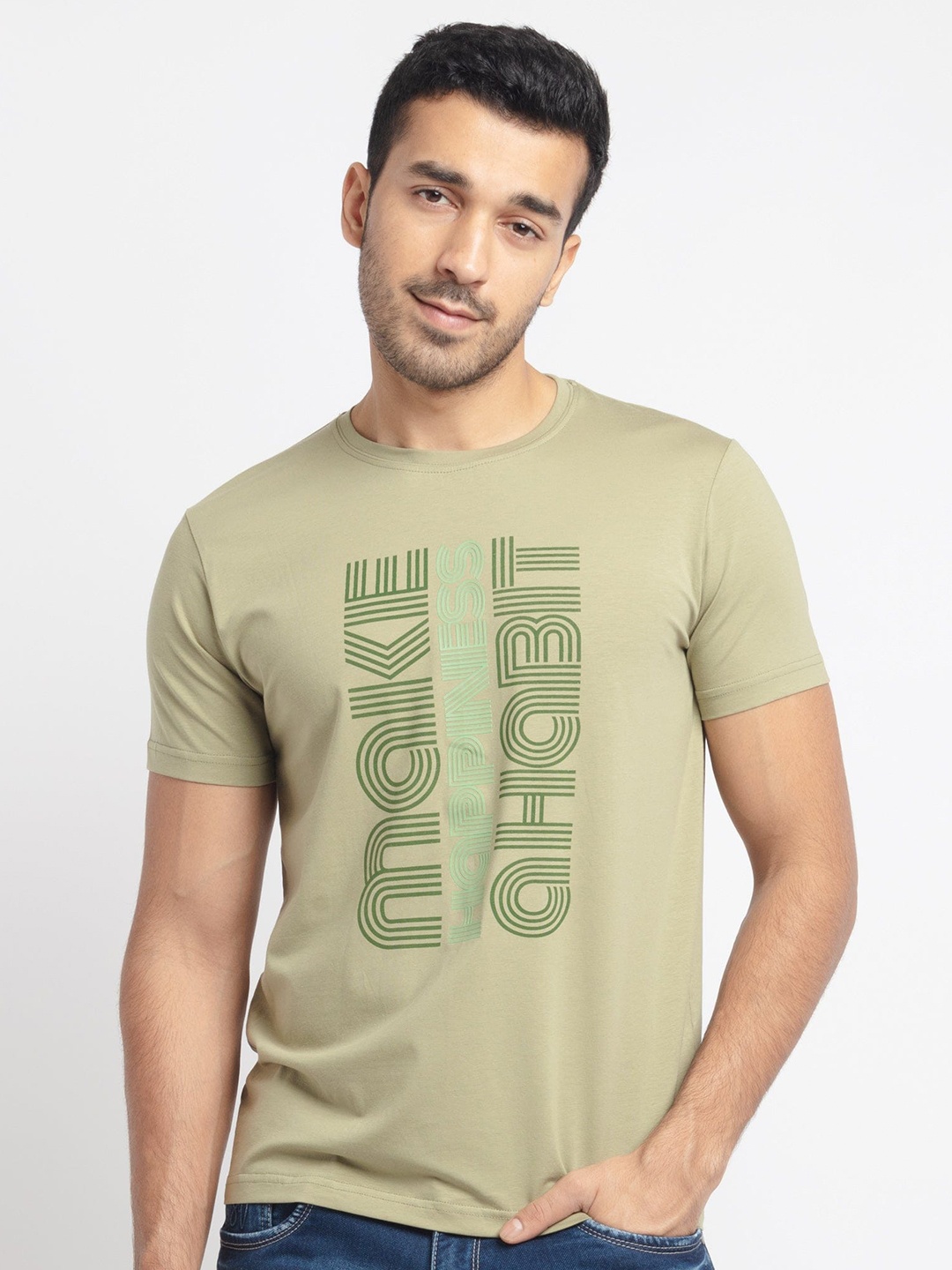 Status Quo Men Green Typography Printed T-shirt