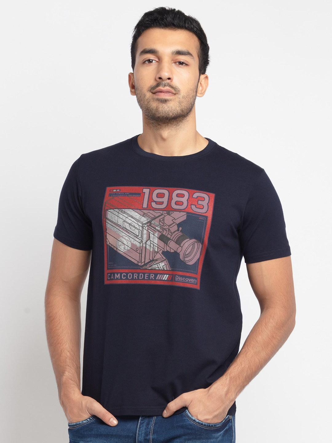 

Status Quo Men Navy Blue & Red Printed T-shirt