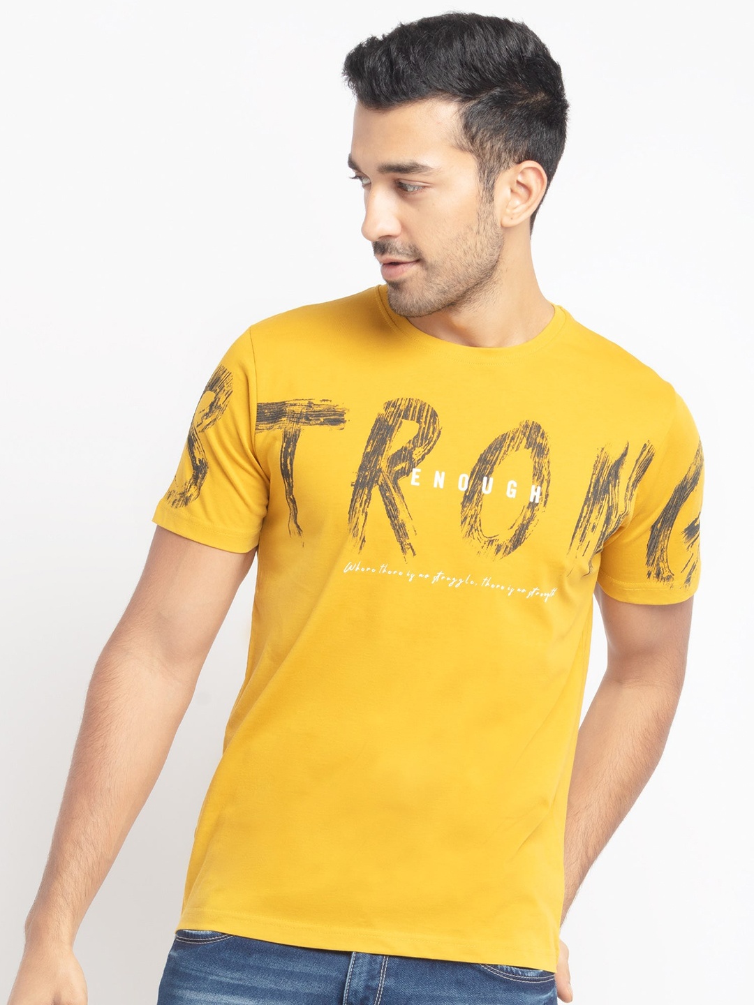

Status Quo Men Yellow & Black Typography Printed T-shirt
