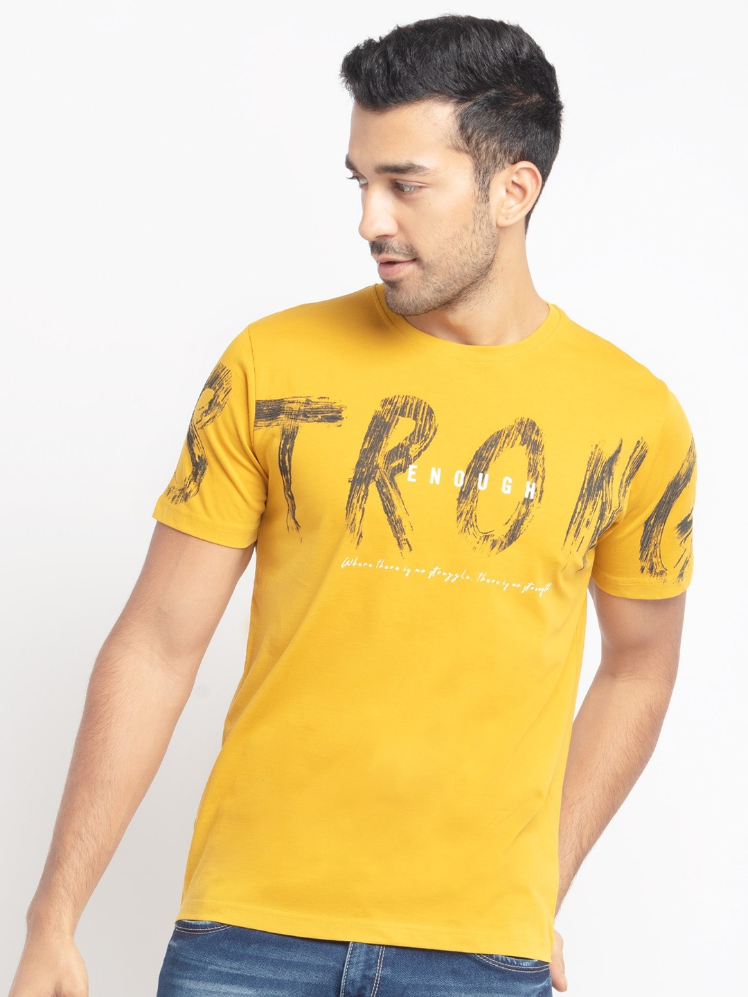 

Status Quo Men Yellow Typography Printed T-shirt