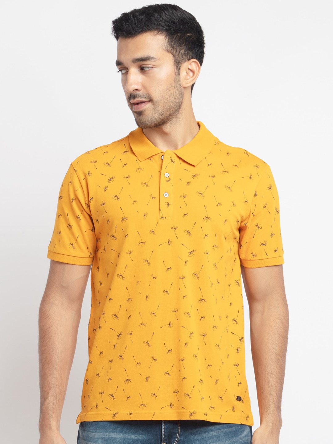 

Status Quo Men Mustard Printed Polo Collar T-shirt