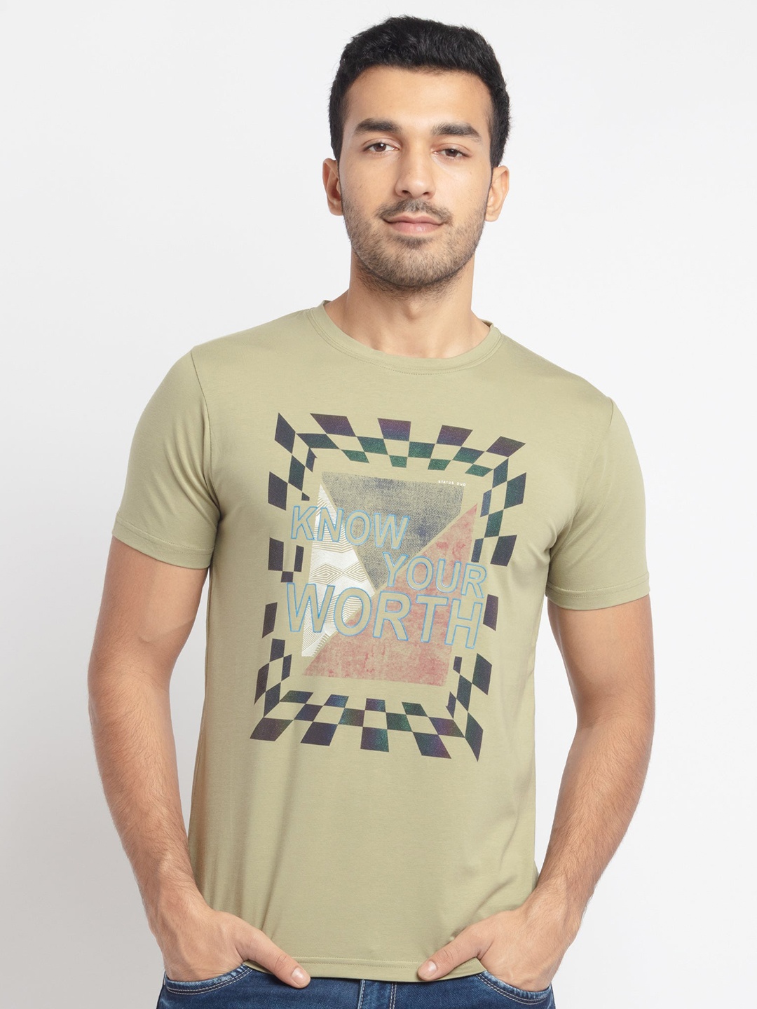 

Status Quo Men Green Typography Printed T-shirt