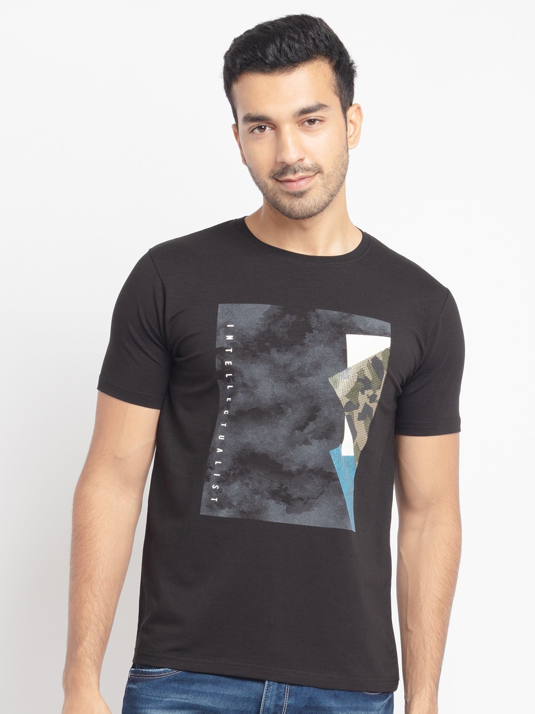 

Status Quo Men Black Graphic Printed Cotton T-shirt