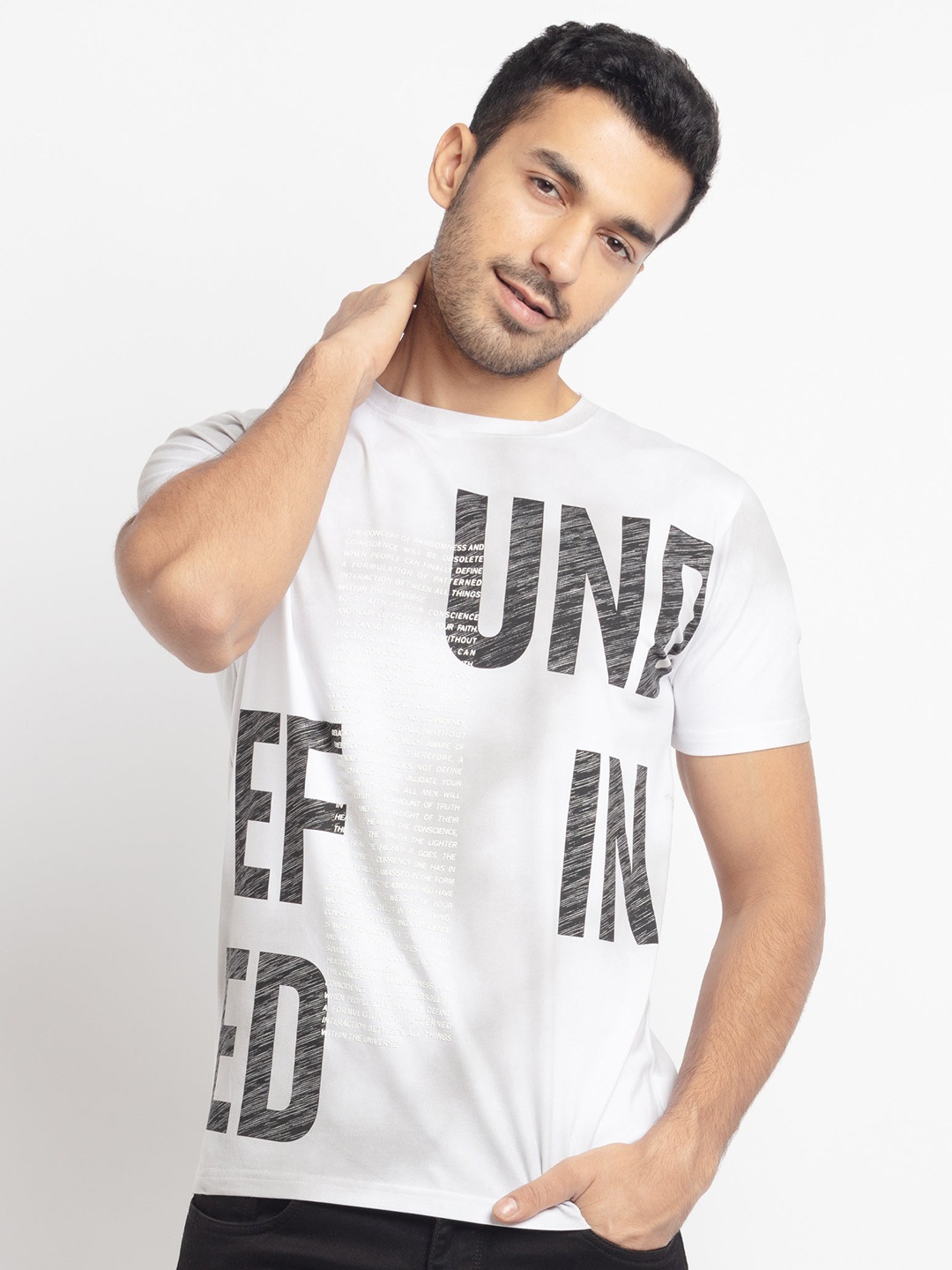 Status Quo Men White Typography Printed Pockets T-shirt