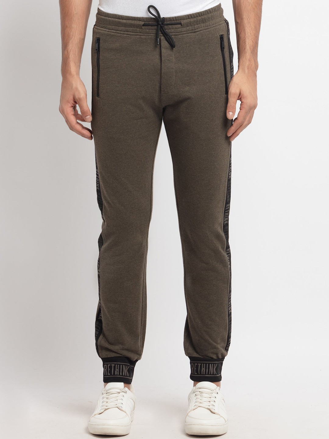 

Status Quo Men Plus Size Olive Green Solid Typography Cotton Joggers