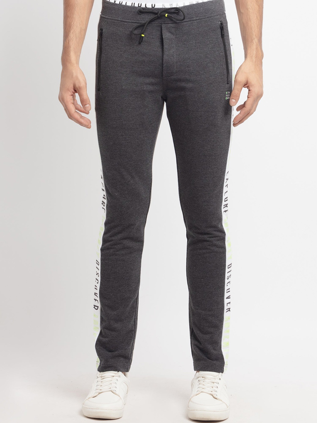 

Status Quo Men Charcoal Grey Solid Cotton Track Pant