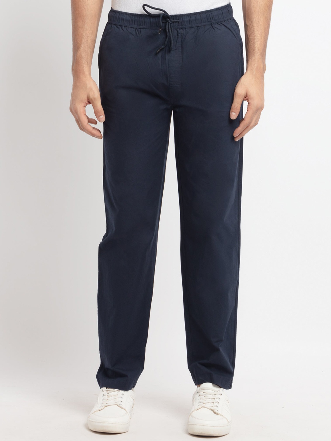 

Status Quo Men Navy Blue Solid Regular Fit Cotton Track Pants