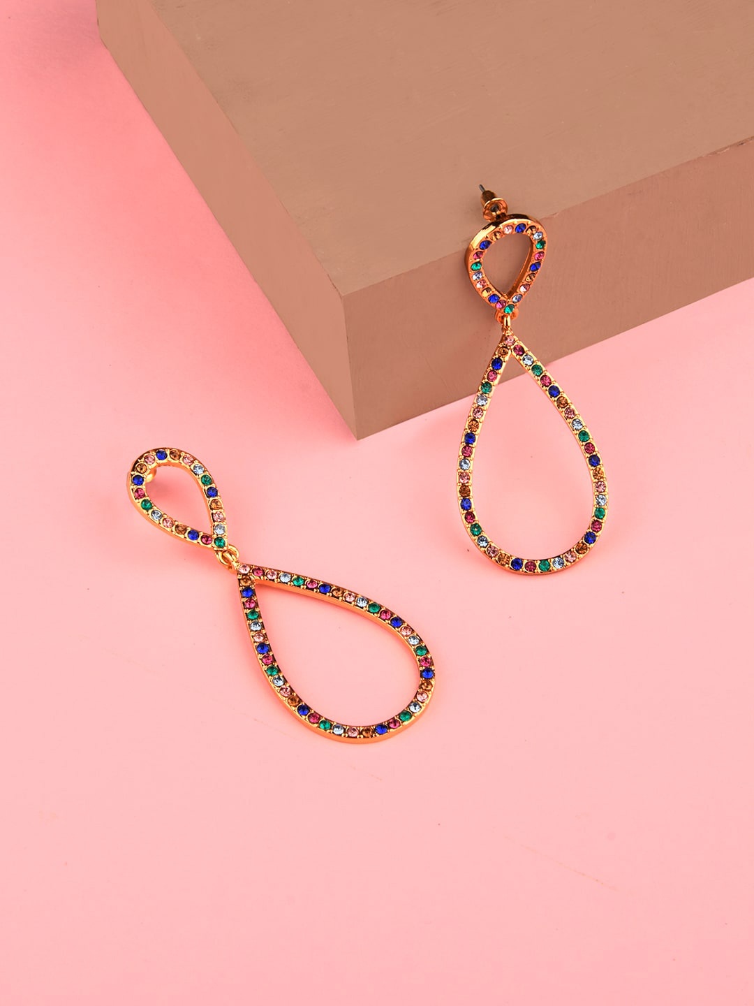 

Lilly & sparkle Women Multi Color Set Of 2 Stoned Contemporary Hoop Earrings