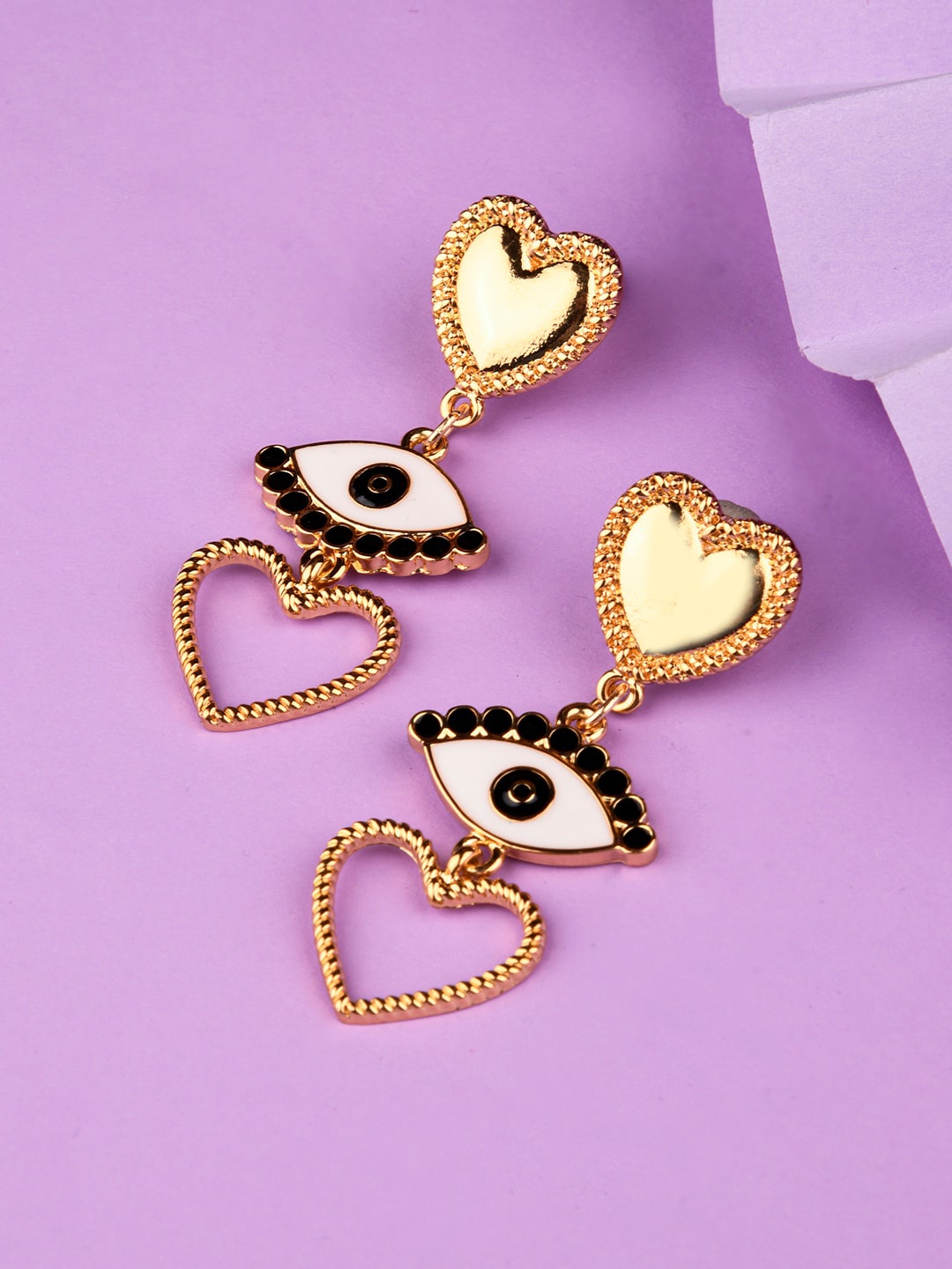 

Lilly & sparkle Gold-Toned Heart And Evil Eye Contemporary Drop Earrings