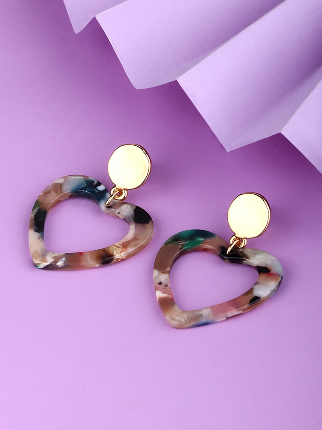 

Lilly & sparkle Gold-Toned & Multicoloured Contemporary Heart Shaped Acetate Drop Earrings