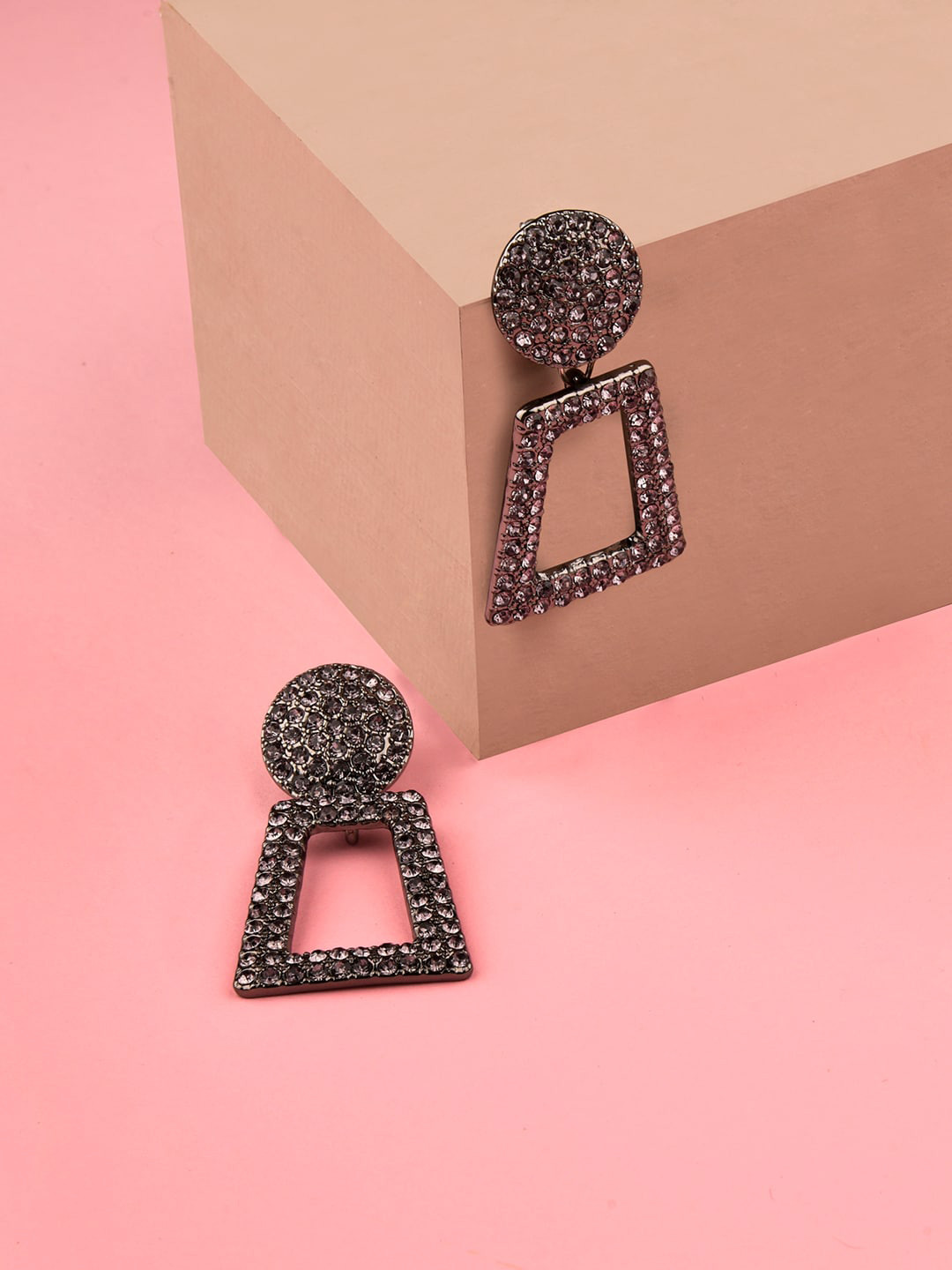 

Lilly & sparkle Black Silver Plated Crystal Studded Contemporary Drop Earrings