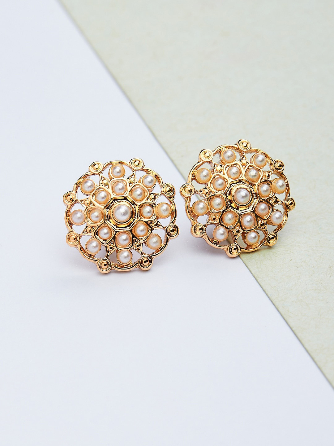 

Lilly & sparkle Gold-Toned Contemporary Pearl Embellished Studs Earrings