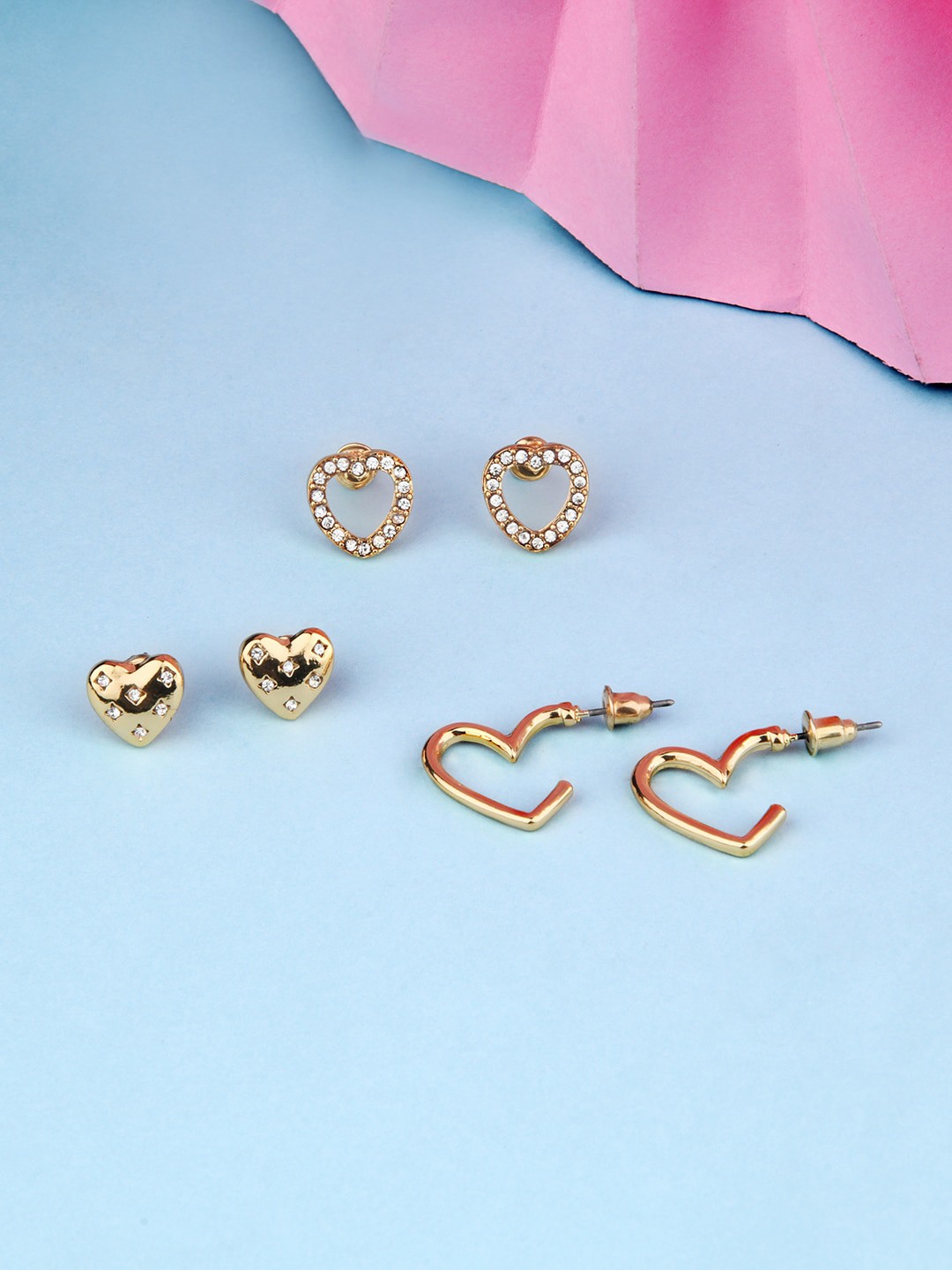 

Lilly & sparkle Gold-Toned Set Of 3 Contemporary Studs Earrings