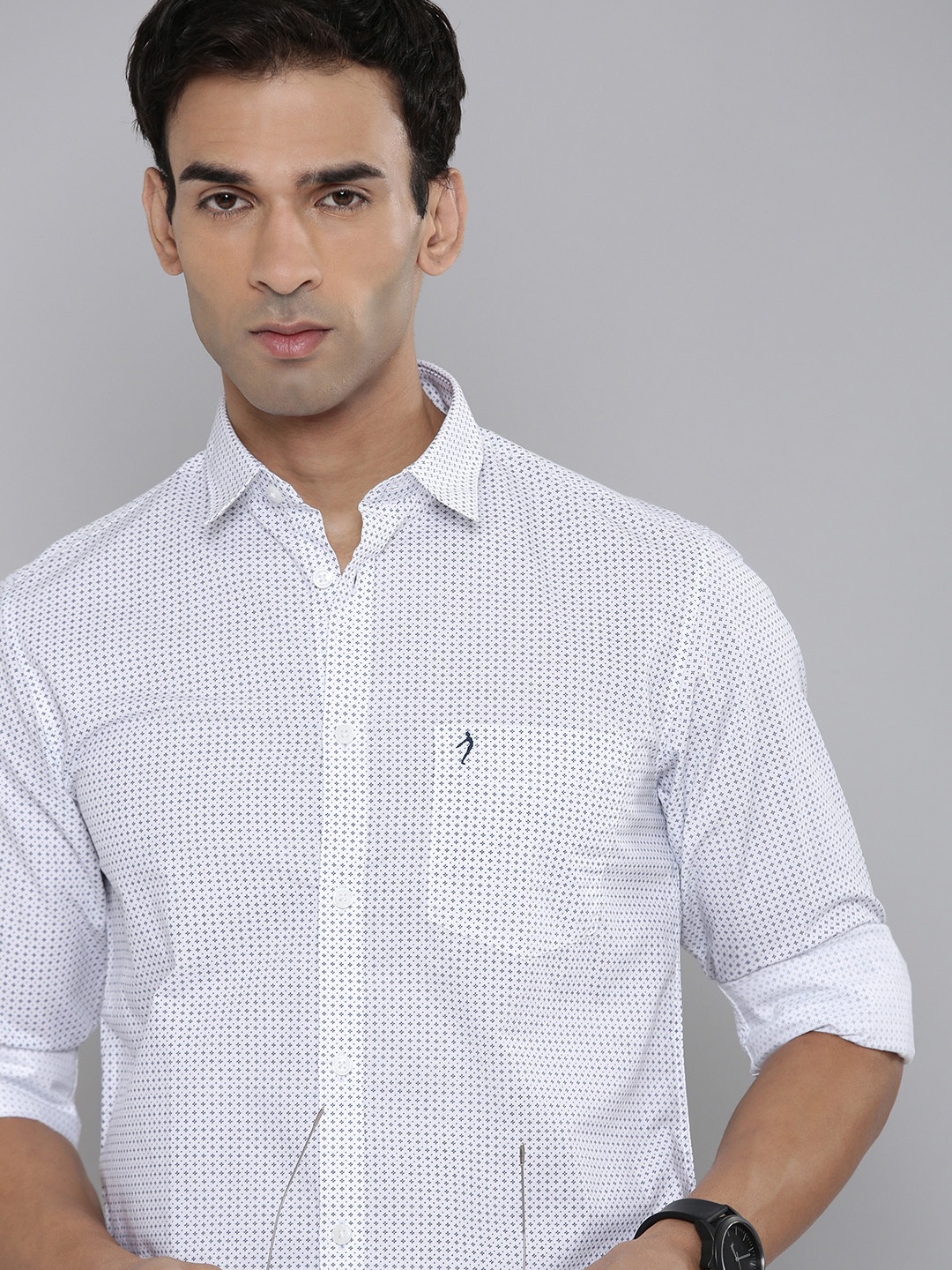

Indian Terrain Chiseled Slim Fit Printed Pure Cotton Casual Shirt, White