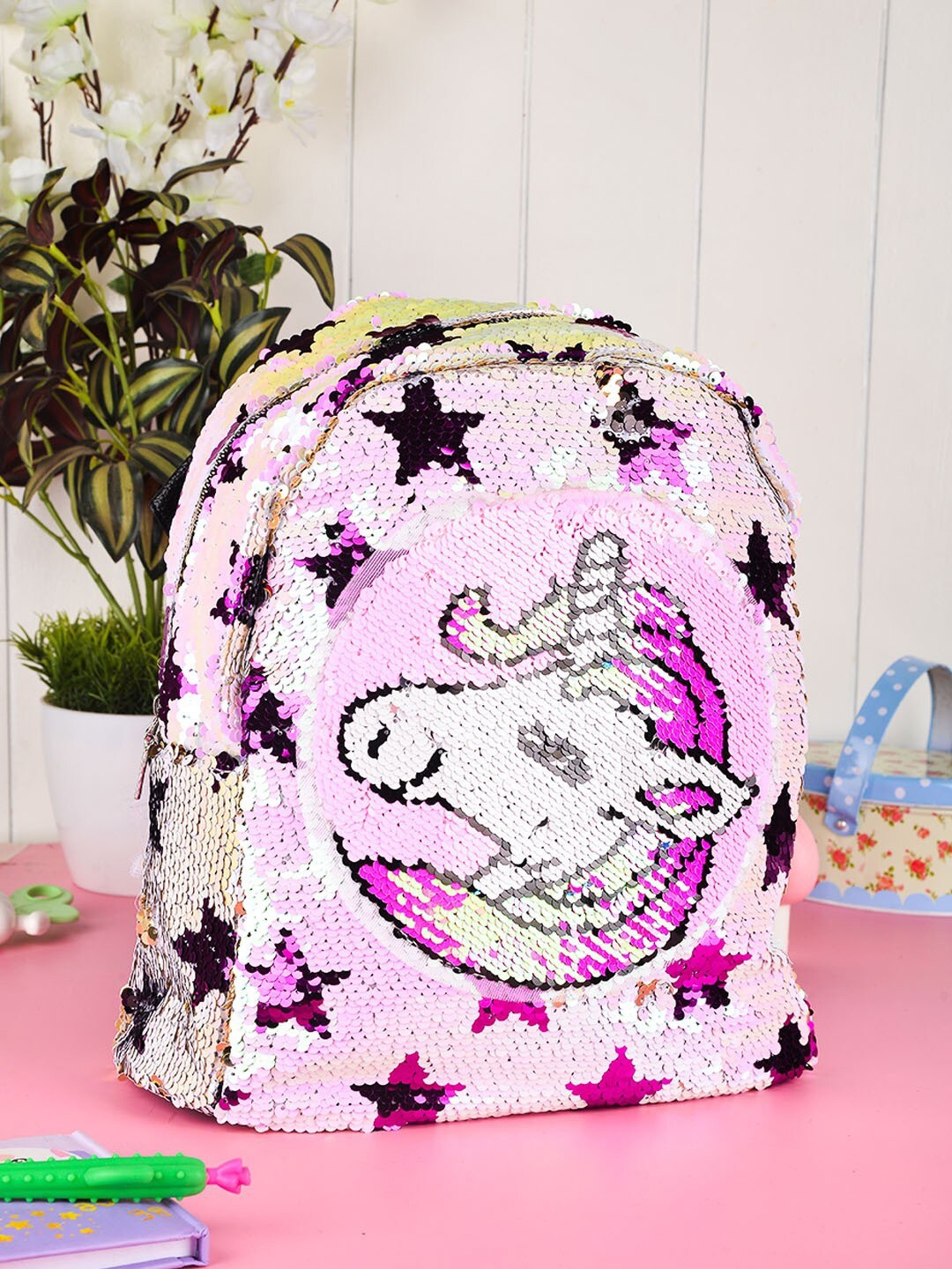 

POPLINS Unisex Kids Black & Pink Embellished Sequins Backpack