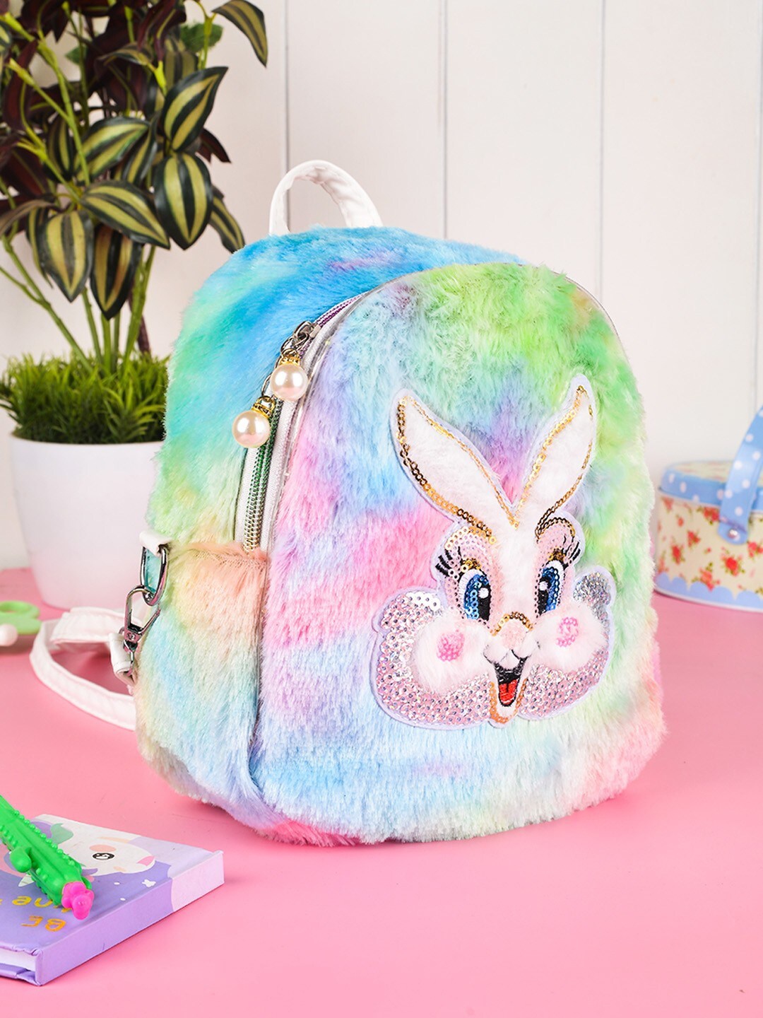 

POPLINS Kids Multi Color Embellished Fur Detail Backpack