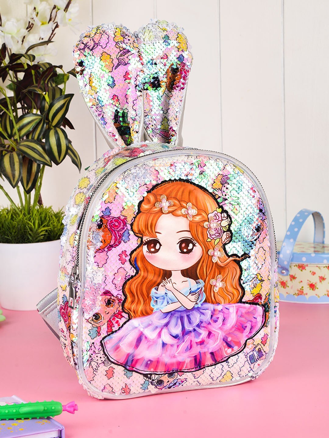 

POPLINS Kids White & Pink Embellished Backpack