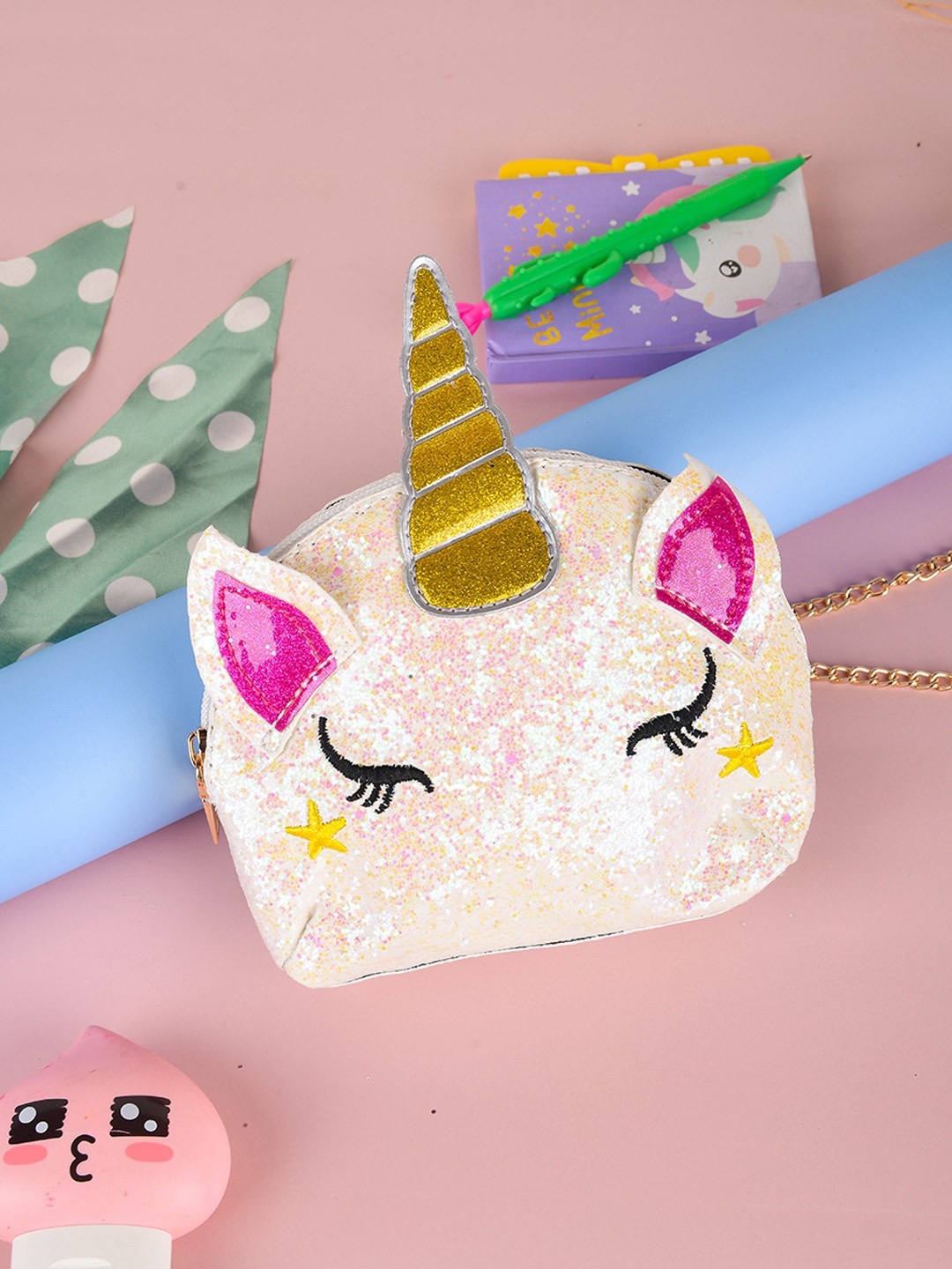 

POPLINS Kids White & Gold Unicorn Embellished Pouch