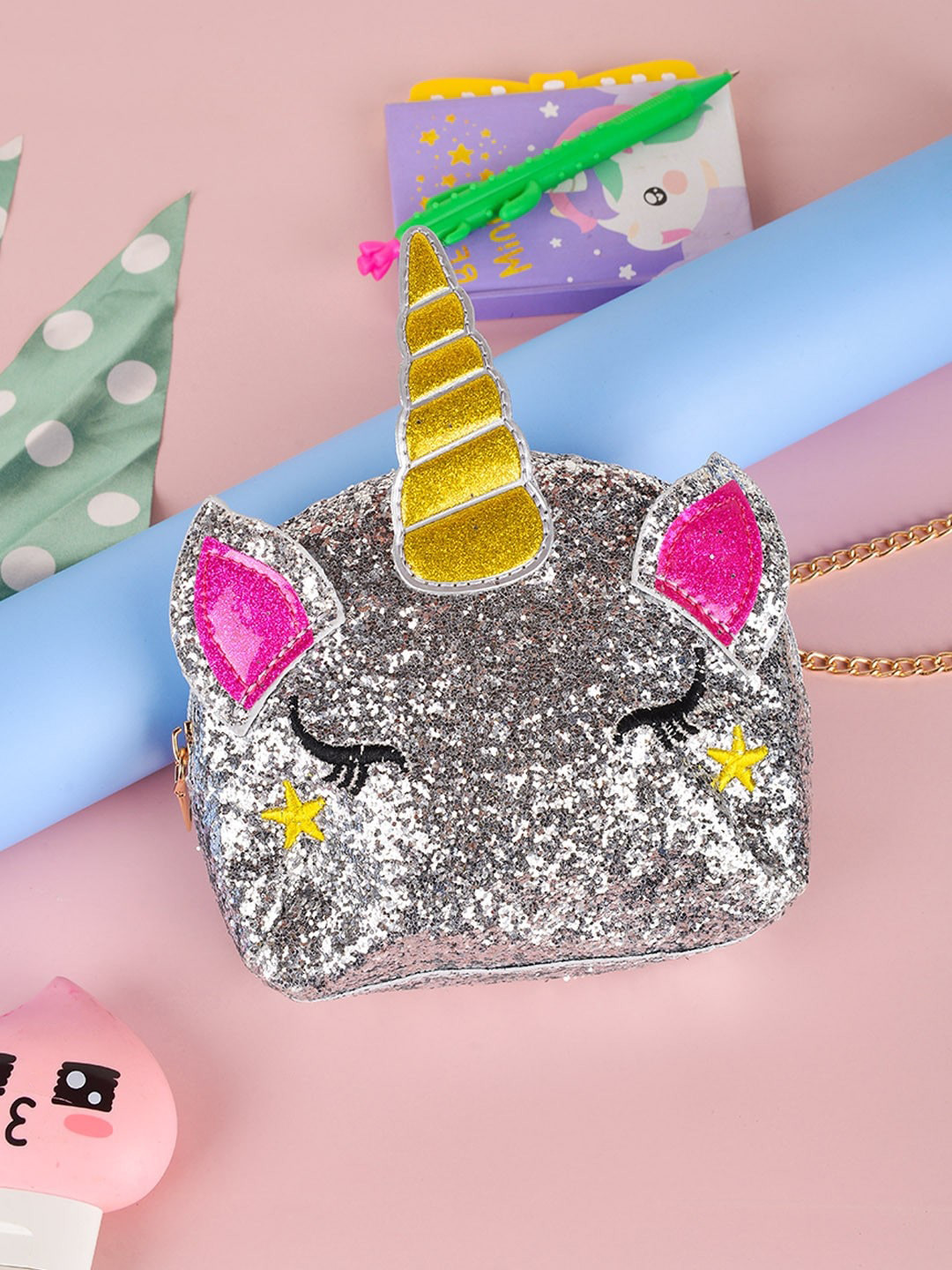 

POPLINS Kids Silver & Pink Embellished Pouch