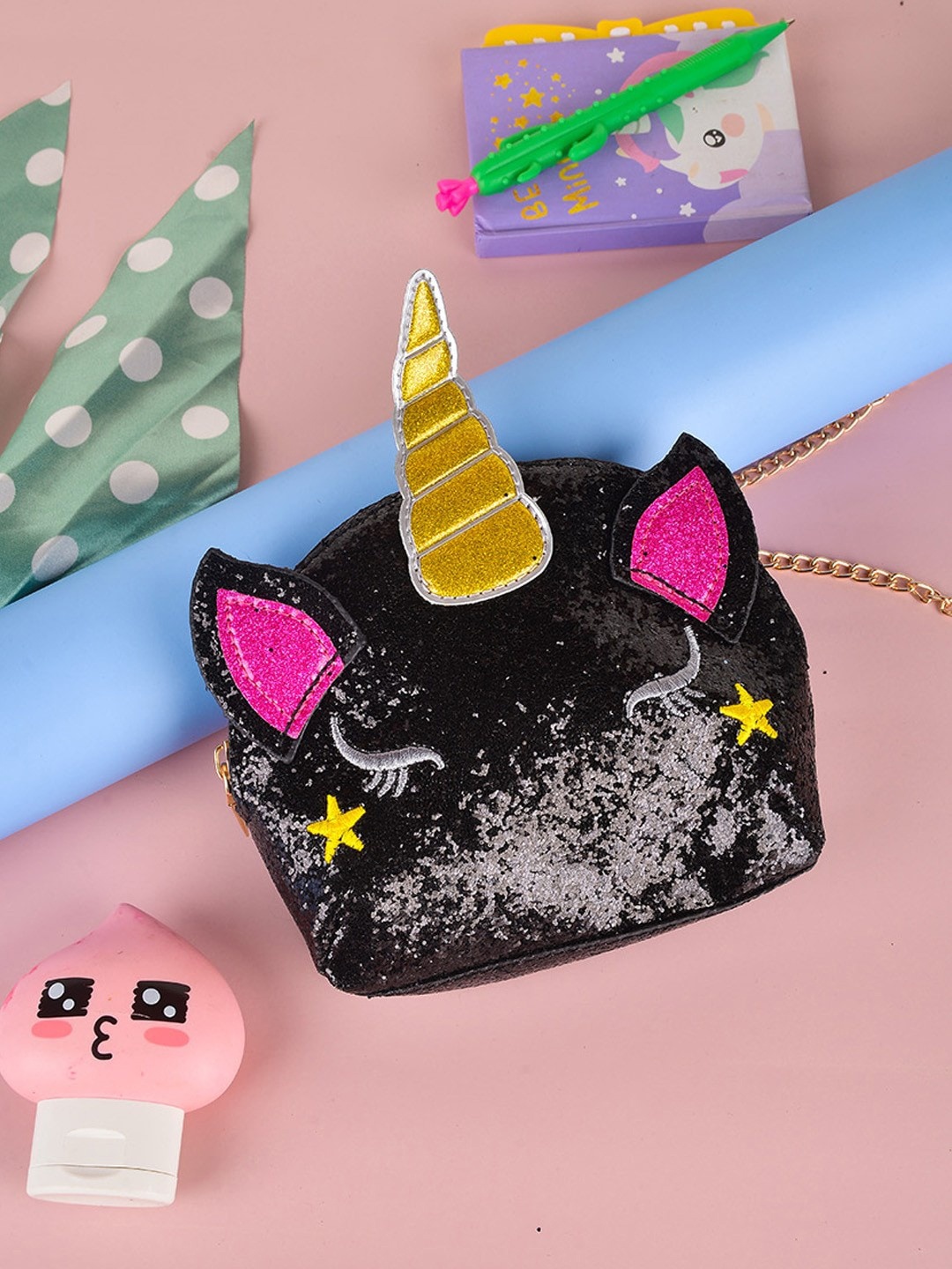 

POPLINS Kids Black & Pink Embellished Pouch