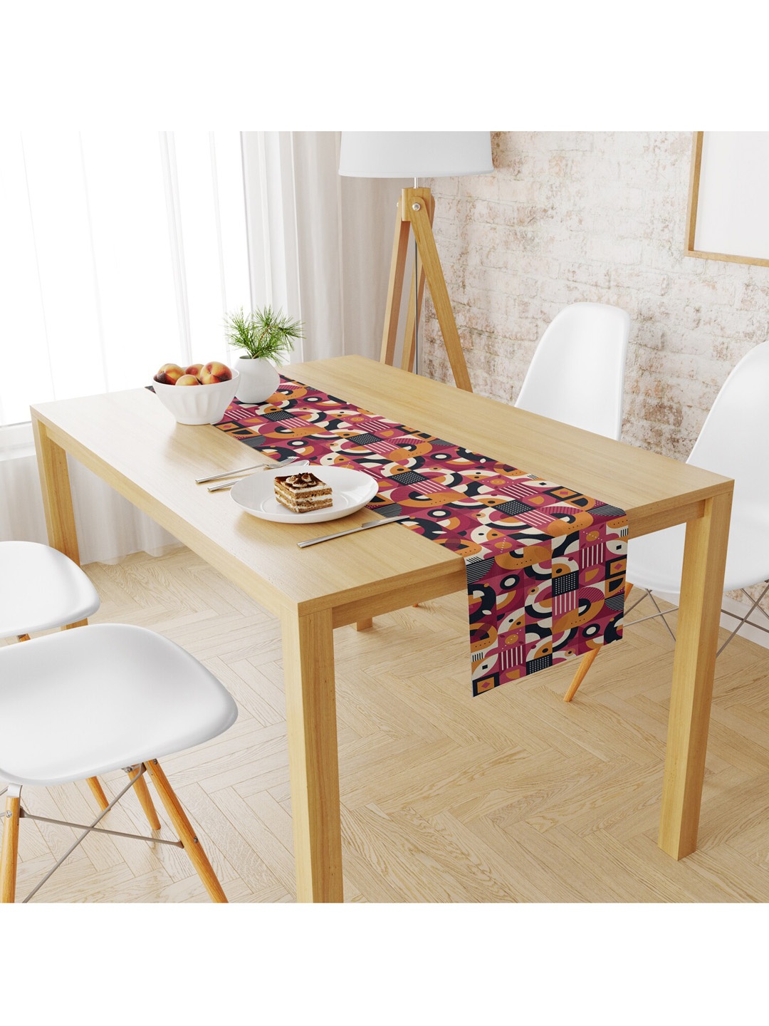 

STYBUZZ Pink & Mustard Yellow Geometric Printed Table Runner