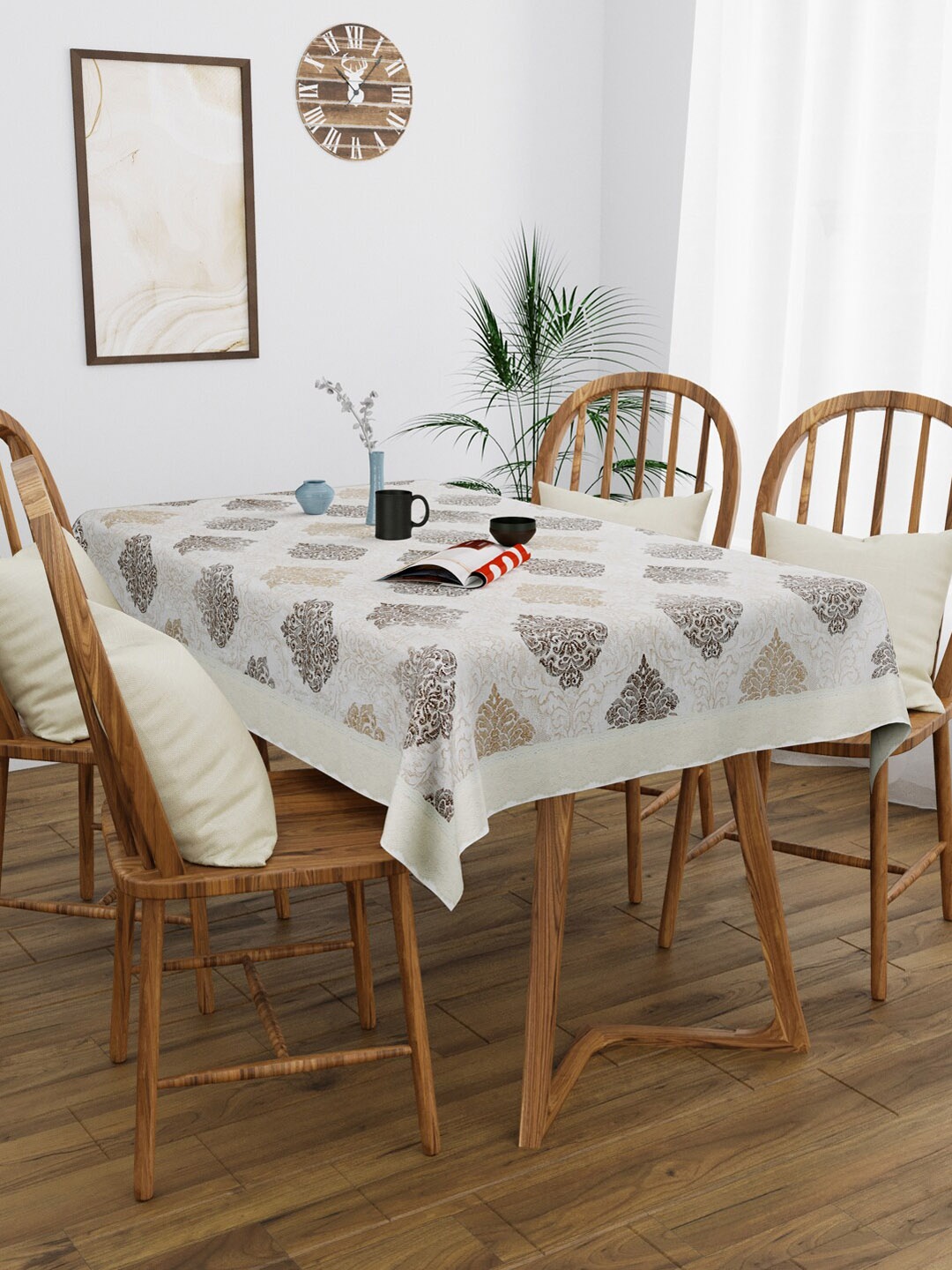 

Clasiko Beige & Grey Floral Rectangular 4 Seater Table Cover