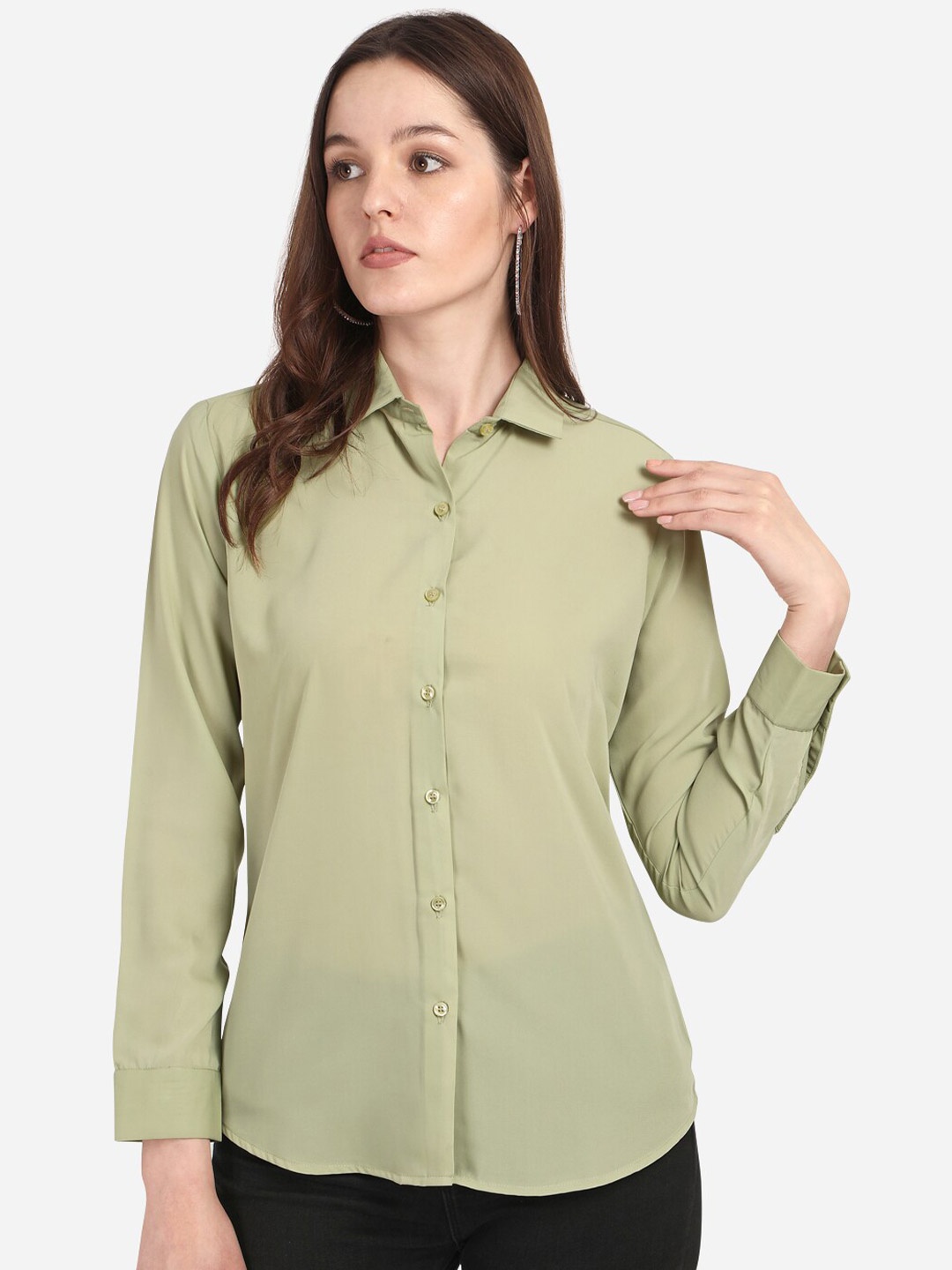 

Fbella Women Lime Green Standard Slim Fit Casual Shirt