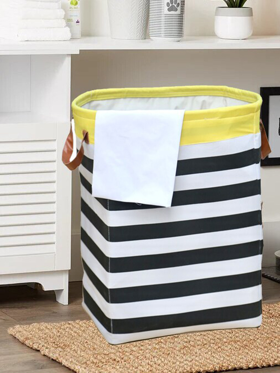 

My Gift Booth Black & White Striped Cotton Waterproof Laundry Bag