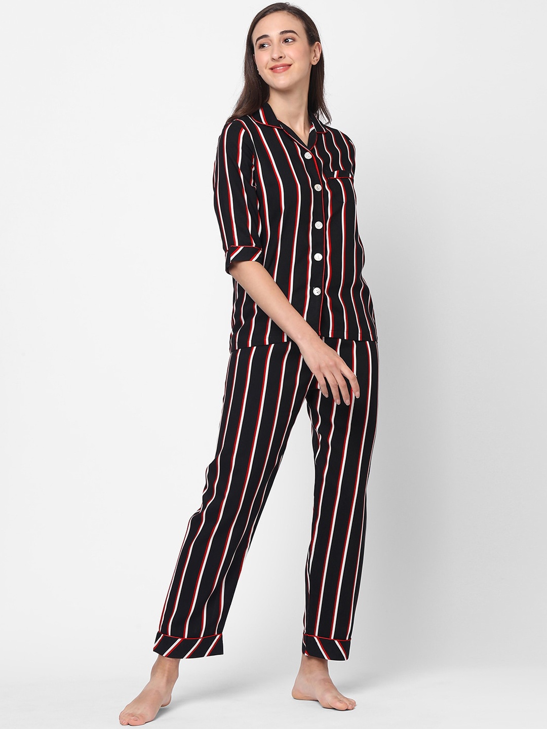 

Sweet Dreams Women Black & White Striped Night suit