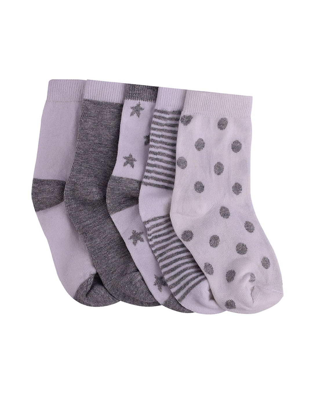 

FOOTPRINT 5 Pairs Infant Kids Patterned Ankle-Length Organic Cotton Socks, Grey