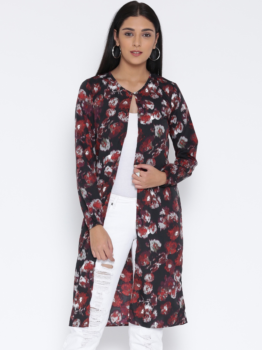 

Sera Black & Red Printed Longline Shrug