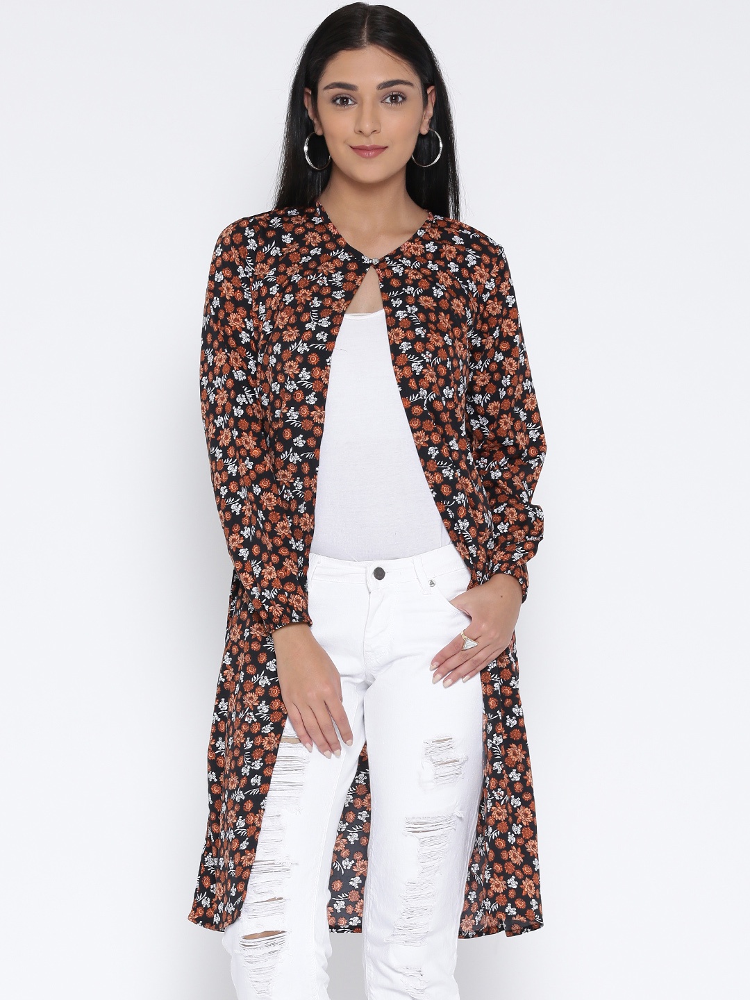 

Sera Black & Orange Printed Longline Shrug